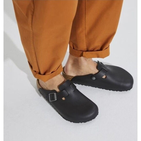 Birkenstock Boston Clog Womens 7 Mens 6 Black Leather Cork Insole - Picture 2 of 10